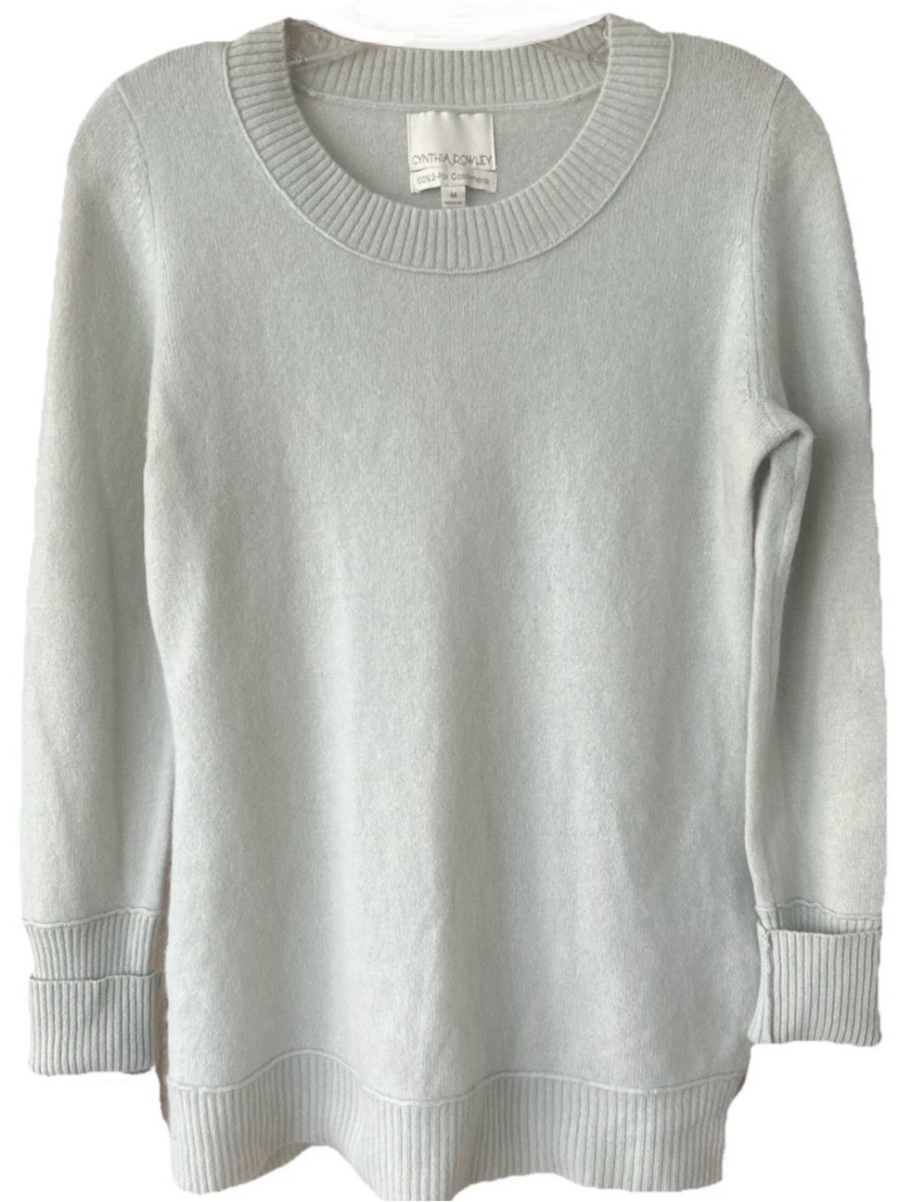 Cynthia Rowley 100% Cashmere Pale Mint Crewneck Sweater M Soft Lightweight Knit